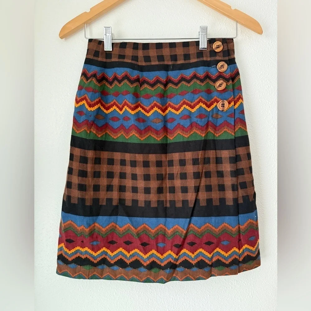 Vintage Breeches Wrap Skirt Aztec Southwestern Bohemian Sz 4 Made In USA